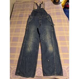 Vintage Selvedge Well Made Bib Overalls 36x31 Blue 60s 70s Denim Dark Wash Faded